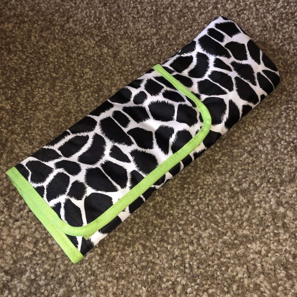 green and black cheetah print straightener holder